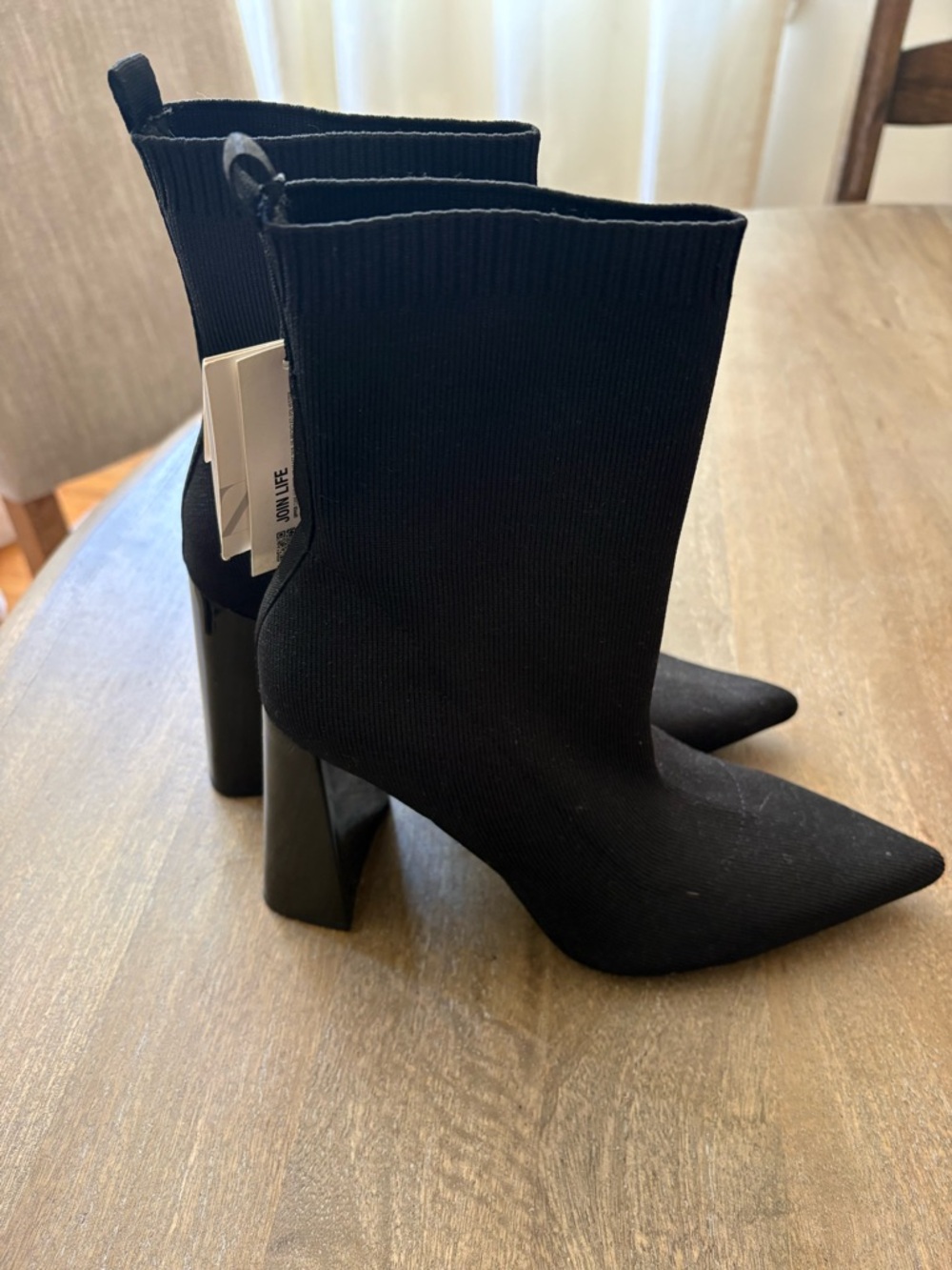Zara Black Stretch-Knit Pointed Sock Heel Boots